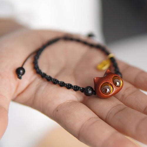 Handmade Cute Wood Cat Bracelet - airlando